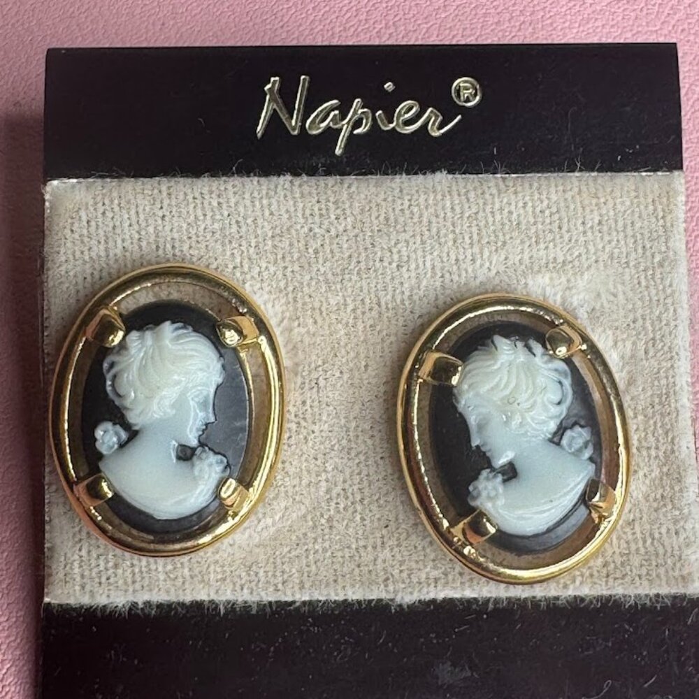 Napier Gold Tone Cameo Clip-On Screw Back Earrings